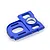 A blue anodized aluminium motor mount plate for an RC car, featuring various cutouts and threaded mounting holes.