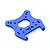 A blue anodized aluminium front shock tower for an RC car, featuring multiple mounting holes and a central cutout, isolated on a white background.