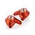Two orange anodized aluminium steering hub carriers for RC cars, shown from an elevated angle against a white background.