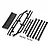 A set of black plastic RC roof rack components including side rails, crossbars, and small mounting screws on a white background.