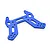 A dark blue anodized aluminium front shock tower for an RC car, featuring multiple mounting holes and cutouts against a white background.