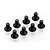A set of eight black metal countersunk screws arranged in a grid on a white background.