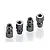 Four black metal ball studs for RC cars arranged in a row against a white background.
