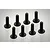 Eight black button head screws arranged in two rows on a light grey background.