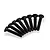 Eight black metal countersunk head screws arranged in a fan shape on a white background.