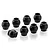 A set of eight small black spherical pivot balls for RC suspension components arranged on a white background.