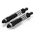 Two black HSP RC shock absorbers with silver shafts and black springs, shown at an angle on a white background.