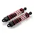 Two HSP RC shock absorbers with black plastic bodies and bright red coil springs on a white background.