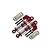 Two red GPM Racing aluminium piggyback shocks for RC cars, with spare springs and mounting screws on a white background.