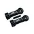 Two black GPM Racing aluminium middle shaft heads and one grub screw on a white background.