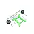 GPM Racing green aluminium wheelie bar kit for ARRMA Granite, including metal frame, two black wheels, axles, and mounting hardware.