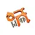 GPM Racing orange anodized aluminium centre differential and motor mount set with included screws on a white background.