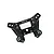 A black anodized aluminium front shock tower for an RC car, featuring multiple mounting holes and 7075-T6 branding.
