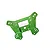 A green anodized aluminium front shock tower for an RC car, featuring multiple mounting holes and 7075-T6 branding.
