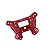 A red anodized aluminium front shock tower for an RC car, featuring multiple mounting holes and 7075-T6 branding.
