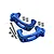 A pair of blue anodized aluminium C-hub steering carriers for RC cars by GPM Racing, including screws, nuts, and metal bushings.