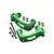 Two green anodized aluminium C-hub steering carriers for RC cars, with included screws, nuts, and bushings, displayed on a white background.