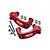A pair of red anodized aluminium GPM Racing steering hub carriers with included screws, nuts, and metal bushings on a white background.