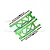 GPM Racing green anodized aluminium rear suspension arms for RC cars, including mounting screws and hardware, displayed against a branded background.