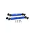 Two blue aluminium GPM Racing centre drive shafts with black universal joints and four small metal grub screws on a white background.
