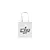 A white canvas tote bag featuring a black DJI logo with intricate doodle-style illustrations inside the lettering.
