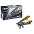 Revell 1/32 scale Stearman PT-17 Kaydet plastic model kit box and a finished model of the blue and yellow biplane.
