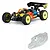 A fully assembled RC buggy with a painted body and a separate, unpainted clear polycarbonate body shell for the TLR 8ight-X/E 2.0.