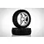 Two HSP 1/10 scale RC buggy front wheels with black knobby rubber tyres and five-spoke silver chrome rims stacked on a white background.