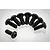 Eight black metal button head screws arranged in a semi-circle on a white background.