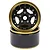 Two Yeah Racing 1.9 inch 5-spoke beadlock rims with gold outer rings and black carbon fiber style centers stacked on a white background.