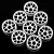 A set of eight white plastic narrow RC rims for Mini-Z cars arranged on a black background.