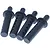 Four black plastic RC car body posts arranged in a row against a white background.