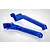 Two blue anodized aluminium rear chassis braces for an RC car, featuring GPM branding and machined details on a white background.