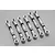 A set of six silver aluminium tie rods with ball joints, arranged diagonally on a grey background.