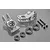 A set of silver aluminium rear hubs for an RC car, including four rubber-shielded bearings, two bolts, and two nuts, arranged on a reflective grey surface.