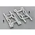 Two silver aluminium RC rear suspension arms with two small black grub screws on a grey background.