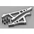 Rovan 5IVE-T silver aluminium front and rear chassis brace set with included black mounting screws on a grey background.