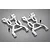 A pair of silver aluminium front suspension arms for an RC vehicle, shown on a grey background with two small black grub screws.