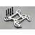 A silver aluminium front shock tower for an RC vehicle, accompanied by four black bolts and two black nuts on a grey background.