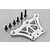A silver aluminium steering chassis brace for an RC vehicle, accompanied by five black countersunk screws, shown on a grey background.