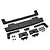 A Rovan black rear wing set for an RC Baja 5T, including the main wing, support brackets, mounting plates, and a collection of screws and nuts.