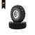 Two Hobby Plus 1.0 inch RC crawler tyres with aggressive tread patterns mounted on grey wheels, stacked vertically against a white background.