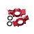 A pair of red anodized aluminium oversized rear hubs for RC cars by GPM Racing, shown with two metal ball bearings.