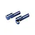 Two blue anodized aluminium steering servo mounts for Traxxas RC vehicles, shown from an elevated angle against a white background.