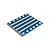 A blue anodized aluminium transmission skid plate for Traxxas RC vehicles, featuring raised silver ribs and countersunk screw holes.