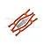 Two orange anodized aluminium RC suspension arms with metal pins and washers, set against a white background with a faint GPM logo.