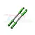 Two GPM Racing green anodised aluminium adjustable steering linkages with silver metal shafts, shown against a white background with a faint logo.