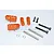 GPM Racing orange aluminium front adjustable shock mounts set with screws and pins on a white background.