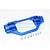 A blue anodized aluminium centre shaft mount for an RC car, accompanied by eight small silver metal screws, set against a plain white background.