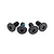 Four black metal button head hex screws with blue thread locker on the threads, arranged on a white background.